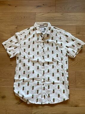 Denim & Flower White Short-Sleeve Pineapple-Print Button-Down Shirt